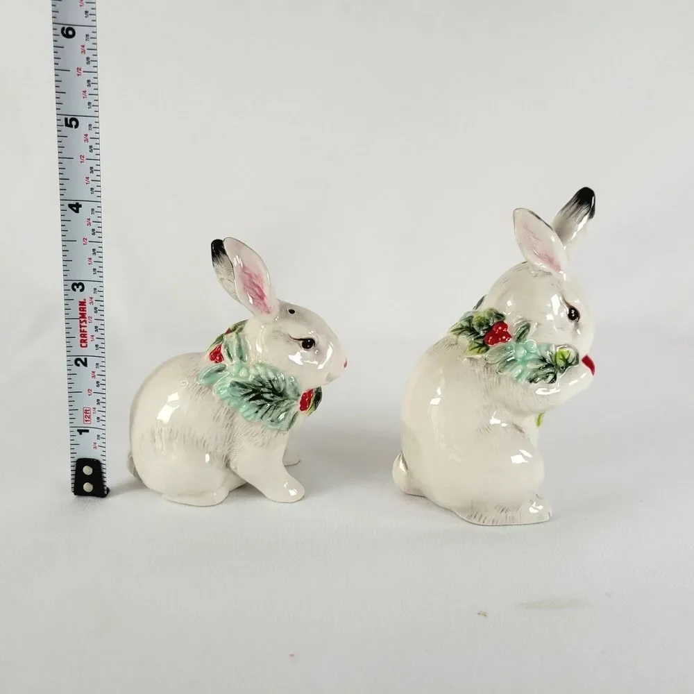Fitz and Floyd Town & Country Bunny Rabbit Salt & Pepper Cottagecore Christmas